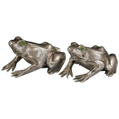 Pair of Victorian Novelty Cast Silver Frog Peppers