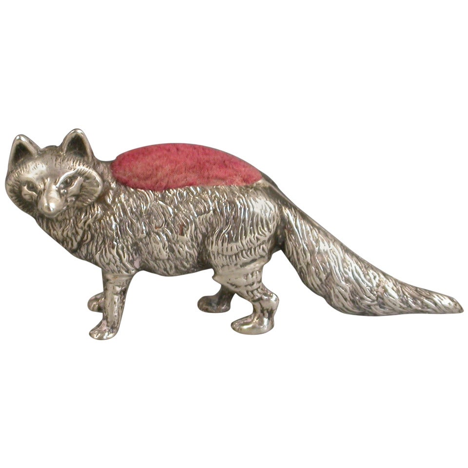 Edwardian Novelty Silver Fox Pin Cushion