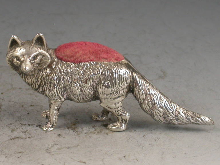 Edwardian Novelty Silver Fox Pin Cushion 1