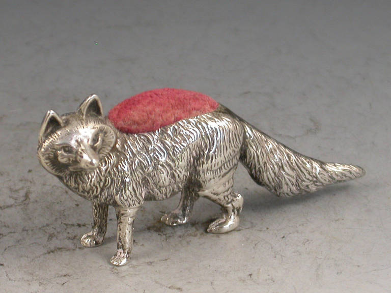 Edwardian Novelty Silver Fox Pin Cushion 2