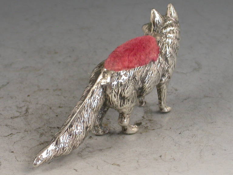 Edwardian Novelty Silver Fox Pin Cushion 4
