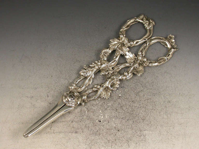 Pair William IV Antique Silver Pierced Vine Pattern Grape Scissors