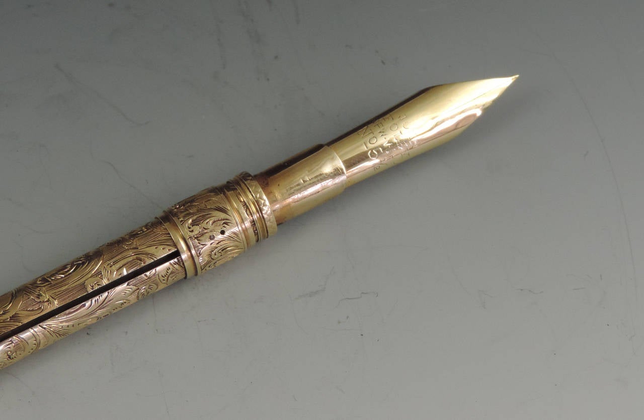 Mabies Patent 14ct Gold Combination Extending Pen & Propelling Pencil In Good Condition In Sittingbourne, Kent