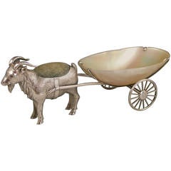 Edwardian Novelty Silver Goat & Cart Pin Cushion
