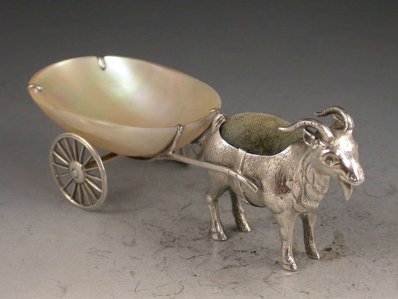 Edwardian Novelty Silver Goat & Cart Pin Cushion In Good Condition In Sittingbourne, Kent
