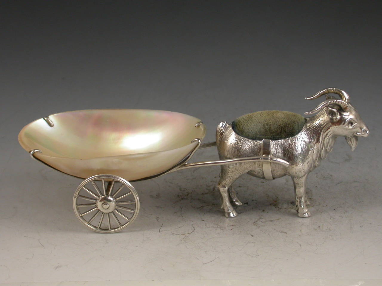 Early 20th Century Edwardian Novelty Silver Goat & Cart Pin Cushion