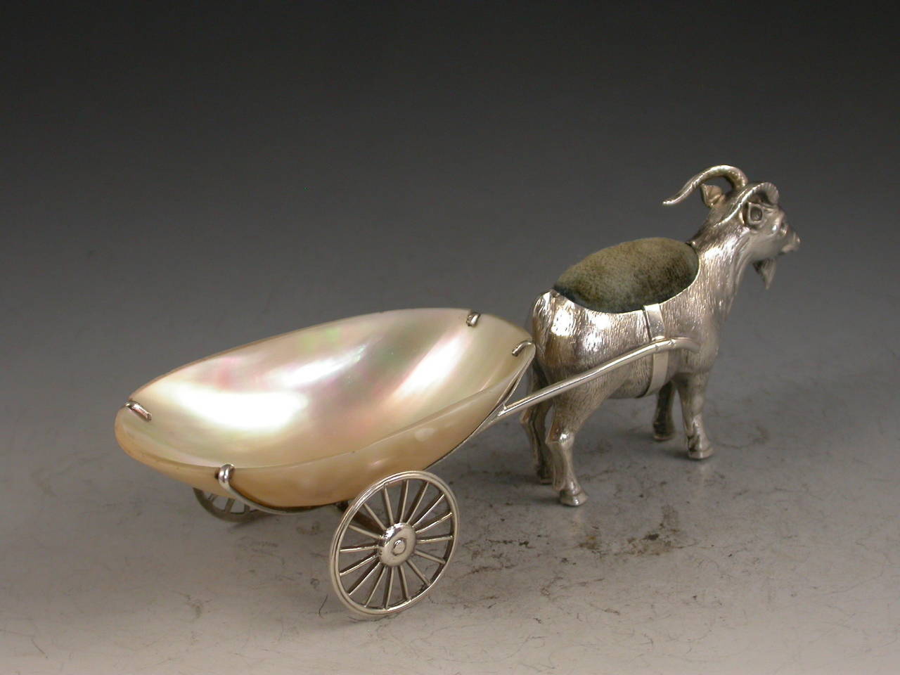 Edwardian Novelty Silver Goat & Cart Pin Cushion 1