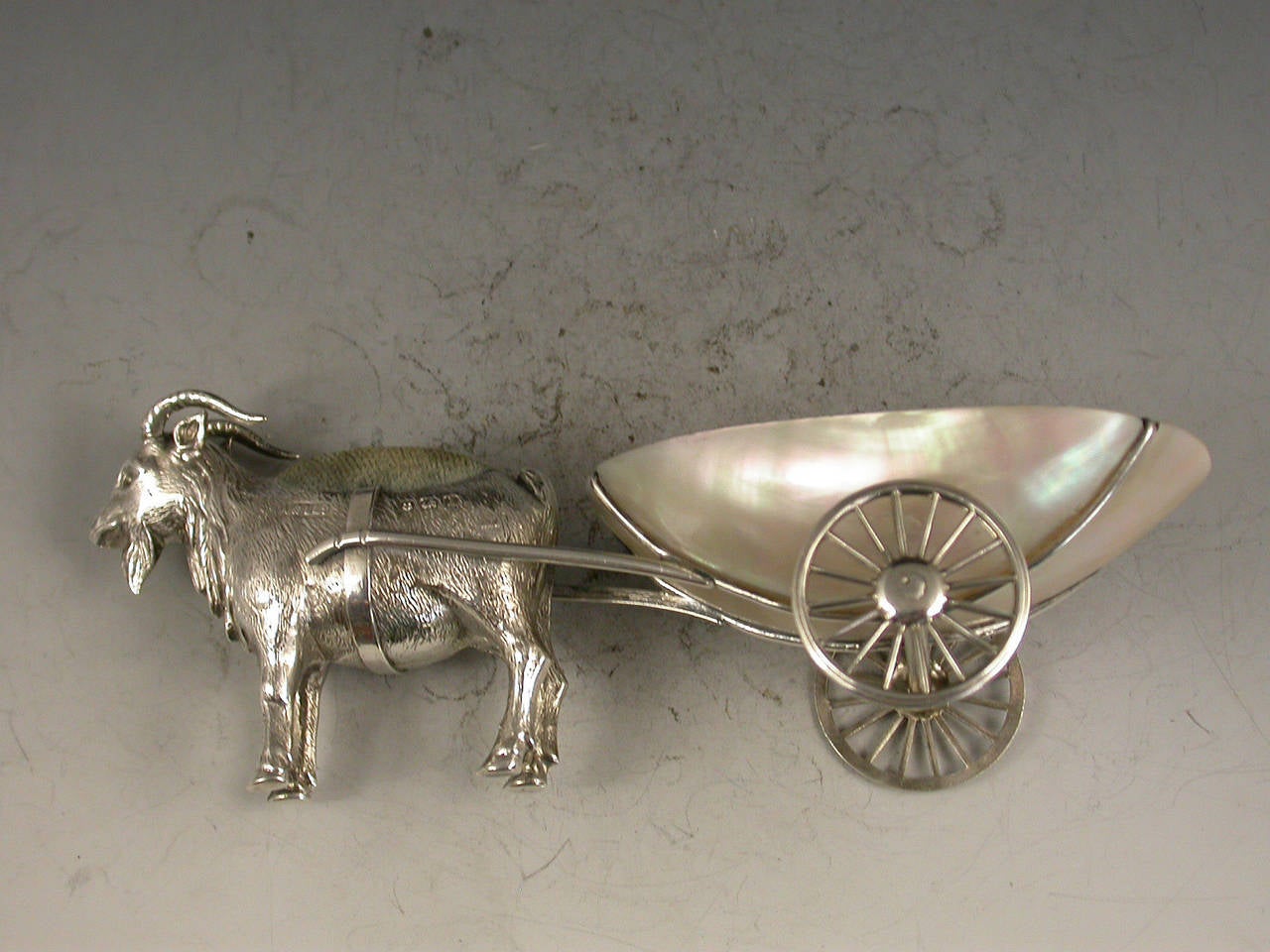 Edwardian Novelty Silver Goat & Cart Pin Cushion 3