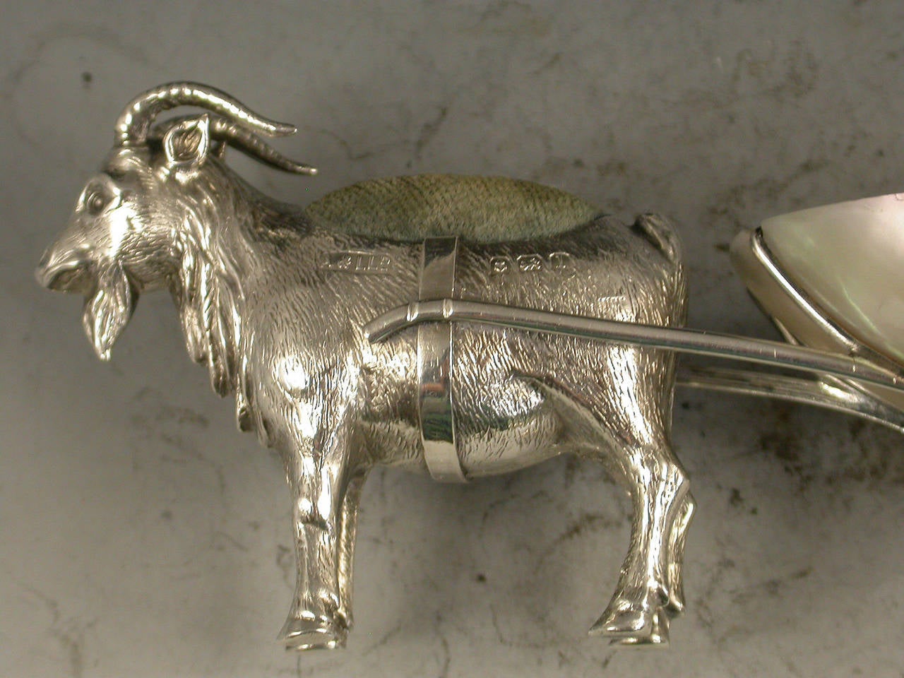 Edwardian Novelty Silver Goat & Cart Pin Cushion 4