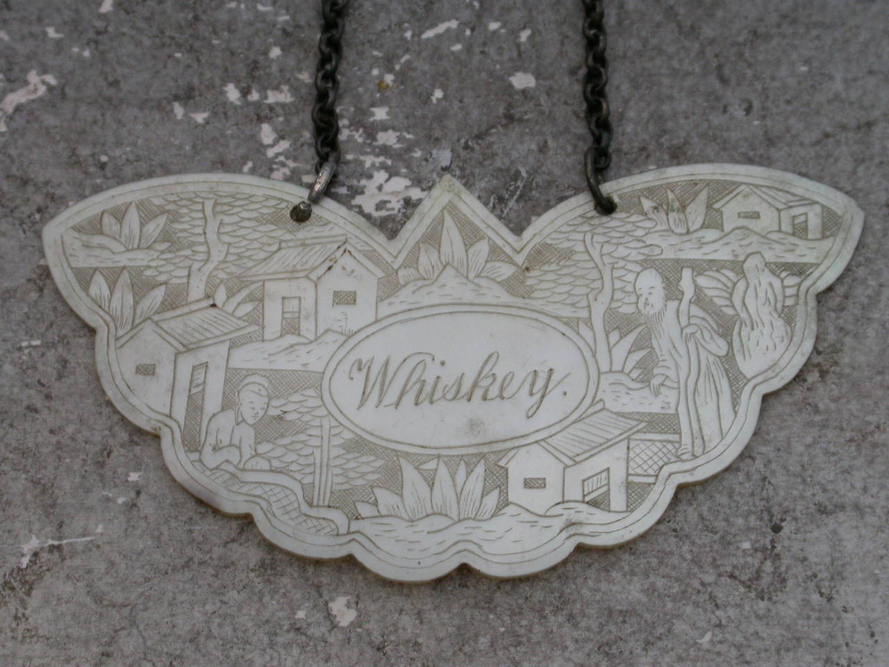 Early 19th Century Chinese Export Mother of Pearl Butterfly Wine Label 'Whiskey'