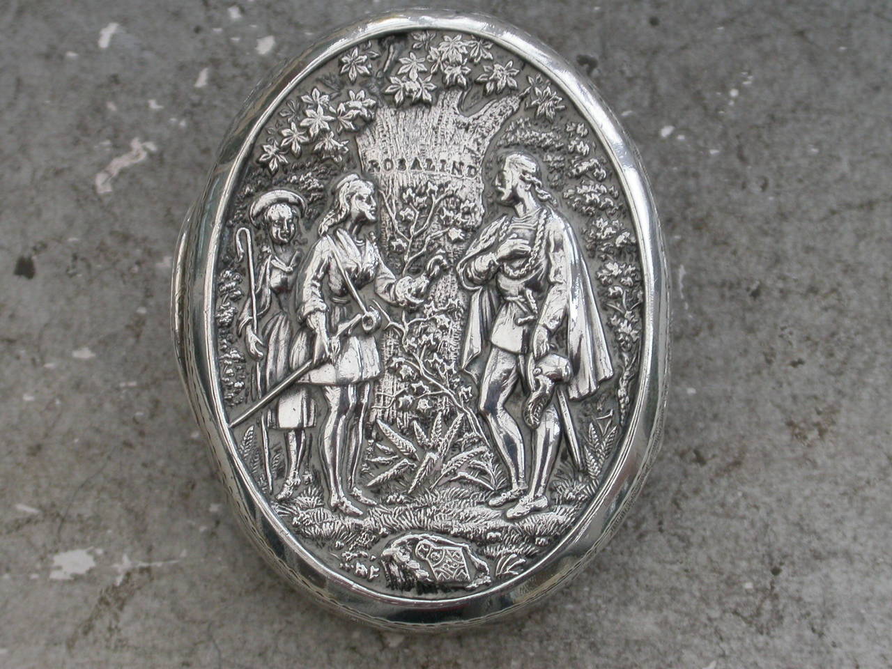 British Victorian Silver High Relief Vinaigrette from Shakespeare's 'As You Like It'