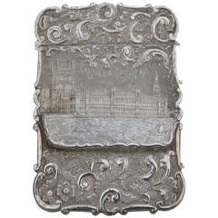 Antique Victorian Silver Castle Top Card Case 'The Houses of Parliament'