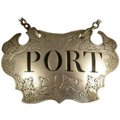 George II Antique Silver Chased Escutcheon Wine Label 'Port'
