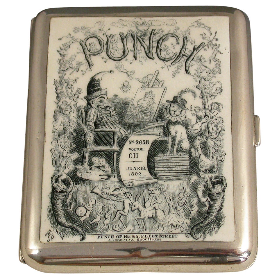 Rare Victorian Enamelled Silver Punch Magazine Cover Cigarette Case