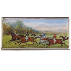 Victorian Antique Silver & Enamel Horse Racing Scene Vesta Case