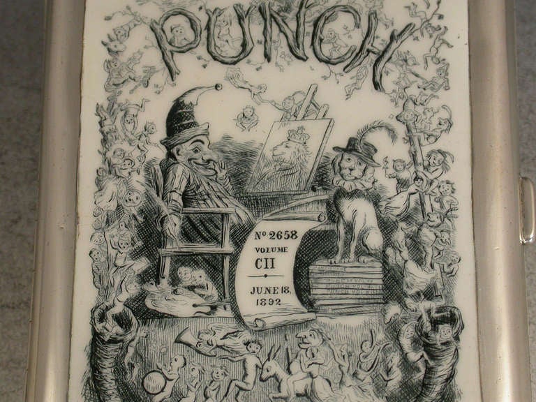 Rare Victorian Enamelled Silver Punch Magazine Cover Cigarette Case