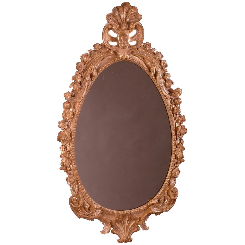 George II Giltwood Oval Mirror For Sale