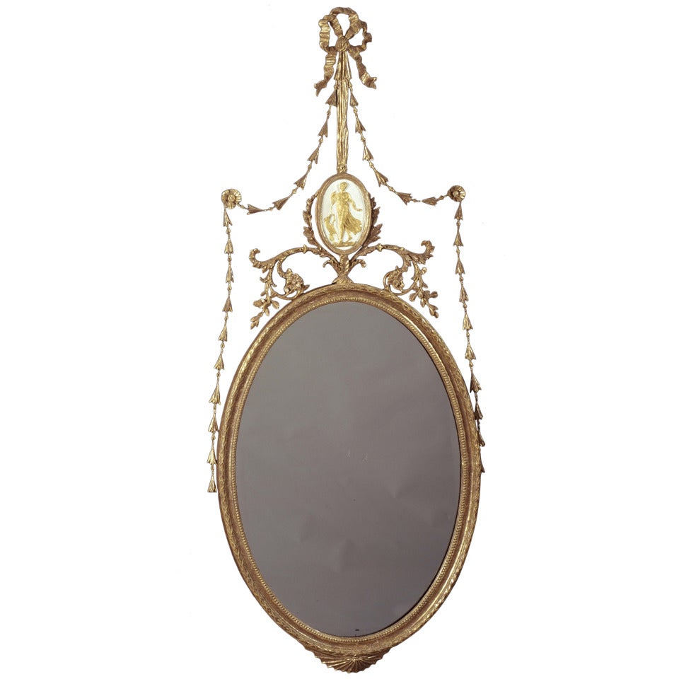 George III Giltwood Robert Adam Period "Dressed" Oval Mirror For Sale