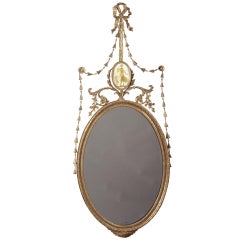 George III Giltwood Robert Adam Period "Dressed" Oval Mirror