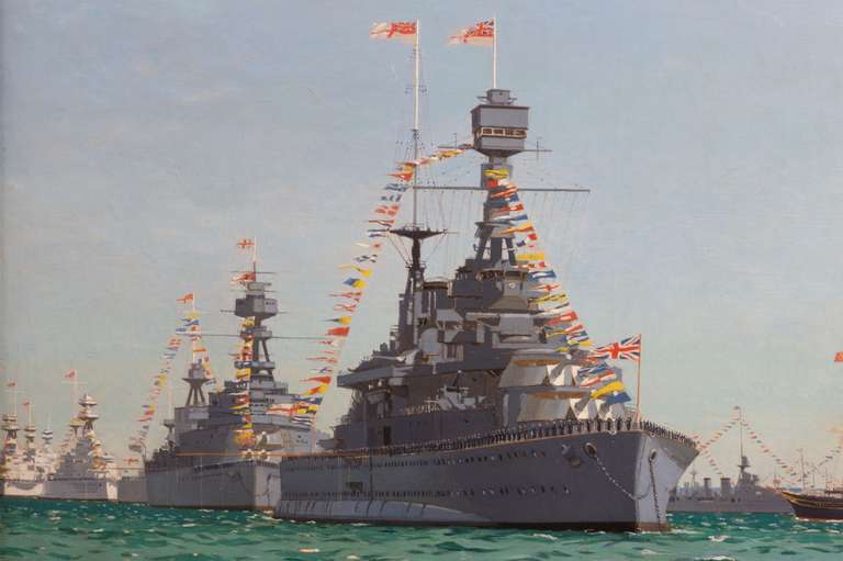 Oil on Canvas painting of the Royal Yacht Review 

Signed/Inscribed/Dated: Signed and dated 1935 

NORMAN WILKINSON CBE, PRI, ROI, RSMA, HRWS (1878-1971)