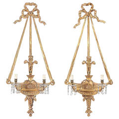 Pair of 19th Century Giltwood, Three-Light Wall Appliques