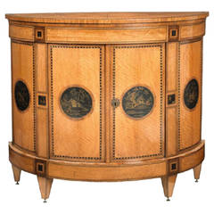 Satinwood, Lacquer, Rosewood Chequer Inlaid Demi-Lune Side Cabinet