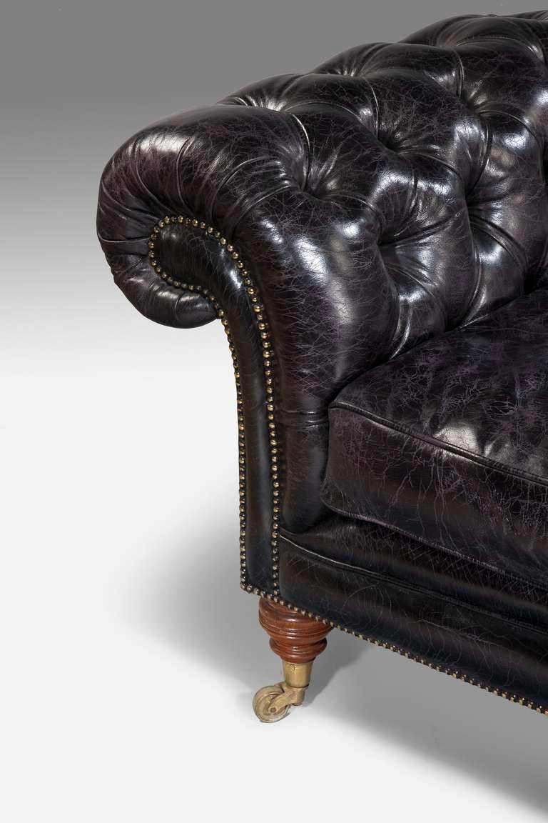 English Howard And Sons Leather Chesterfield Antique Sofa