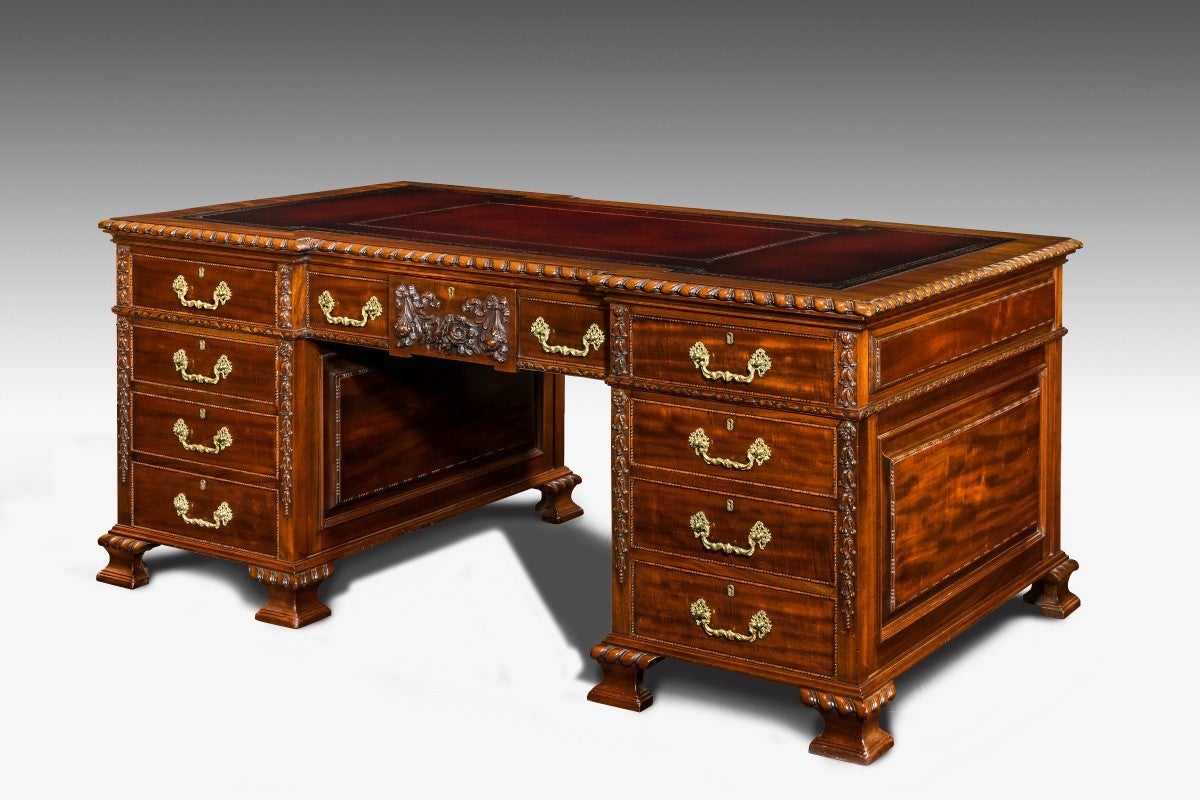 Victorian Mahogany Antique Pedestal Desk 