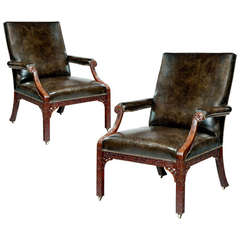 Pair of George III Mahogany Chippendale Period Armchairs