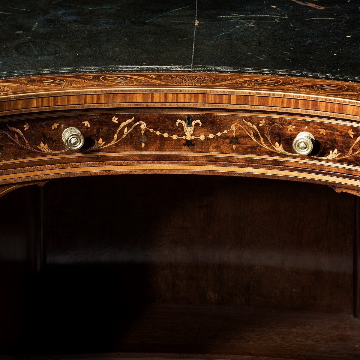 English Fine Free Standing Kidney Shaped Mahogany Desk by Druce & Co