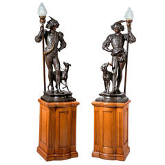 Antique Large Pair of Late 19th Century Patinated Spelter Courtier Figures