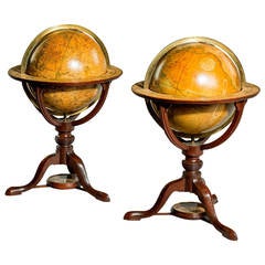 Pair of Late George III 12" Library Table Globes by J. and W. Cary