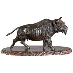 Meiji Period Bronze Buffalo on Original Rootwood Stand