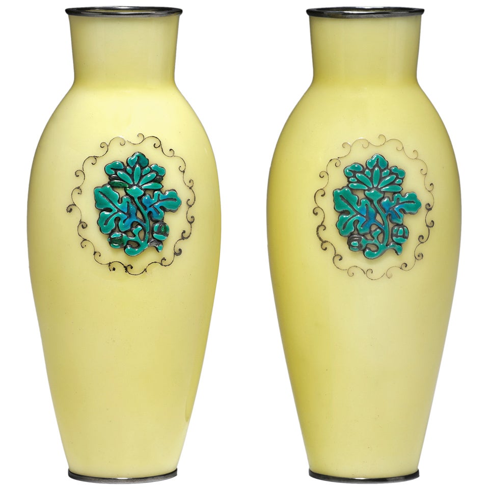 Japanese moriage cloisonne vases by Ando