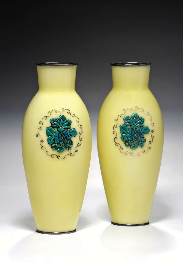 Japanese moriage cloisonne vases by Ando