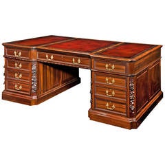 Late Mahogany Chippendale Style Pedestal Desk 11