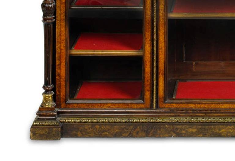 Early Victorian Gilt Brass Mounted Amboyna and Walnut Bookcase