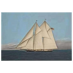 Unusual Oil and Raised Silk Depiction of the America's Cup Yacht 'Magic'