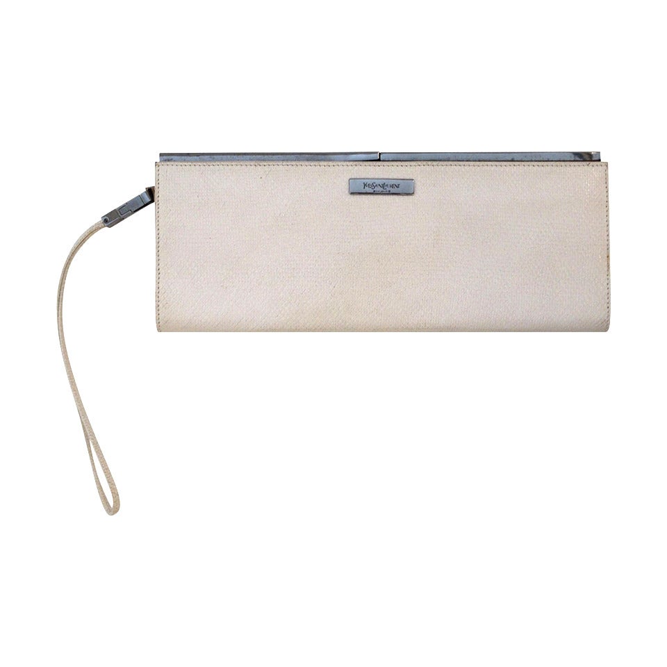 Yves Saint Laurent White Reptile Clutch For Sale