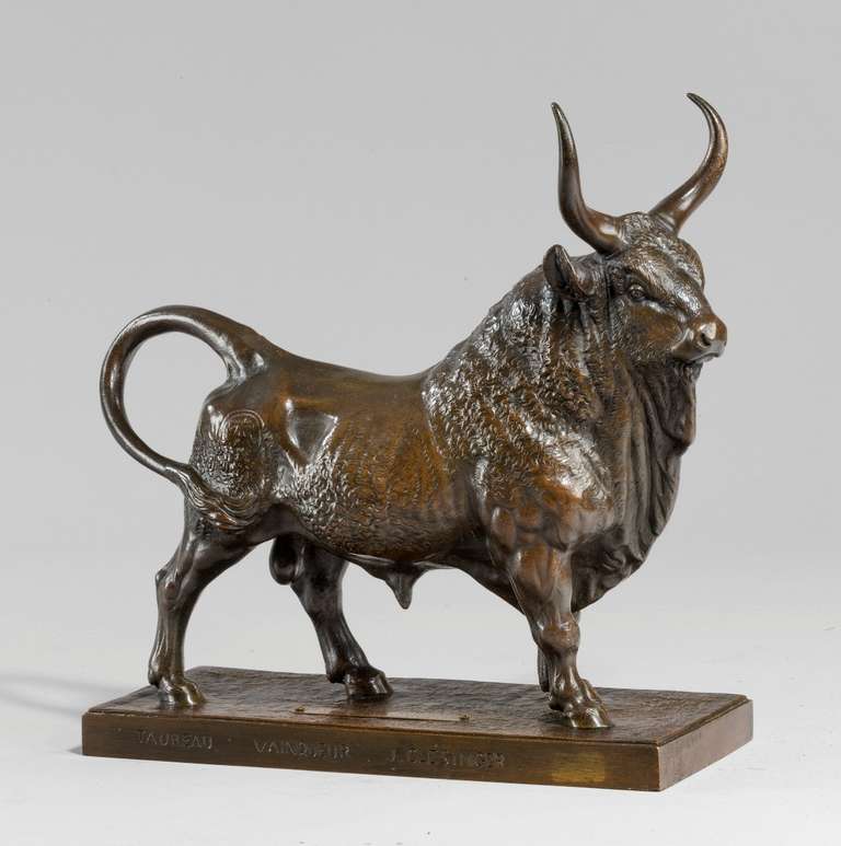 19th Century bronze bull. 

Provenance  Auguste Clésinger (Jean-Baptiste Auguste Clésinger; 22 October 1814 – 5 January 1883) was a 19th-century French sculptor and painter.  

Signed/Inscribed/Dated: J. Clésinger