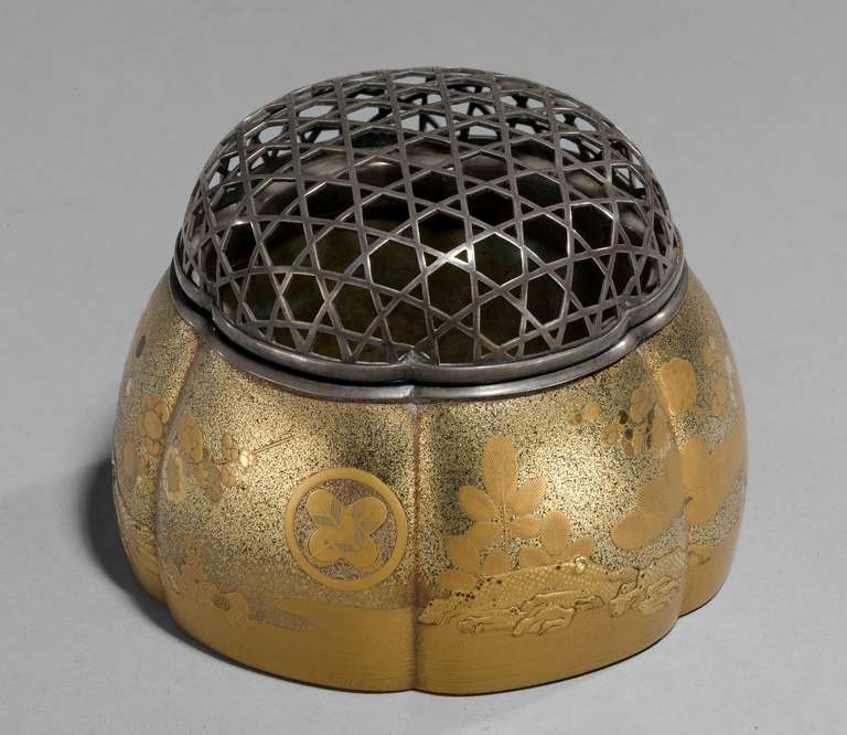 Japanese Meiji Period lacquer and silver Koro