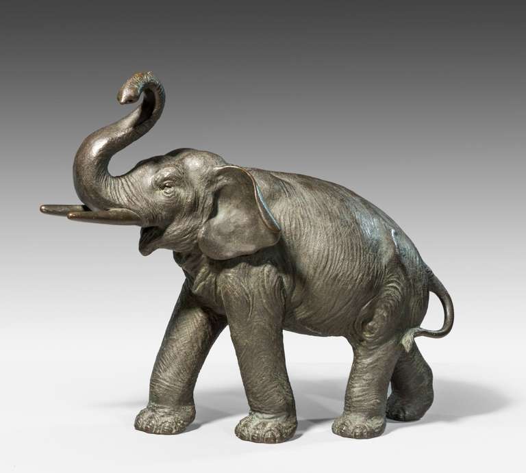 Meiji period bronze elephant, signed