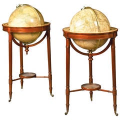 Antique Pair of Regency Globes on Mahogany Stands, Early 19th Century
