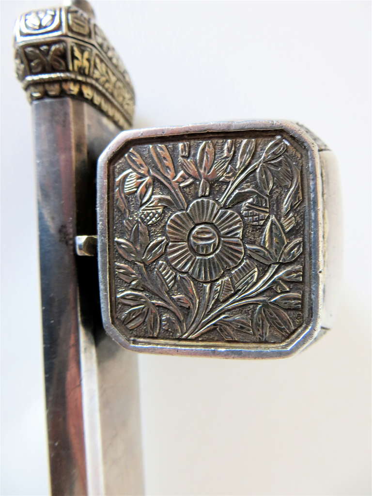 Divit Pencase Inkwell Qalamdan Silver Plated, circa 1861-1876, Ottoman Empire In Excellent Condition In Incline Village, NV