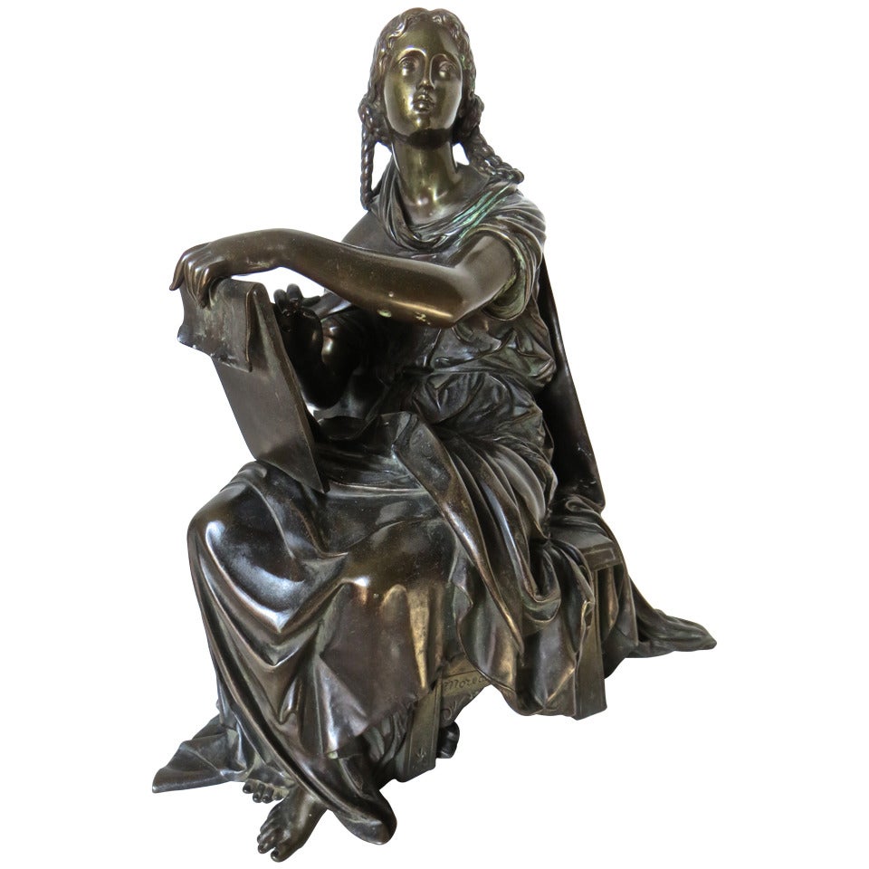 Figure d'une femme assise en bronze du 19e siècle représentant une étudiante ou une érudite par Moreau en vente
