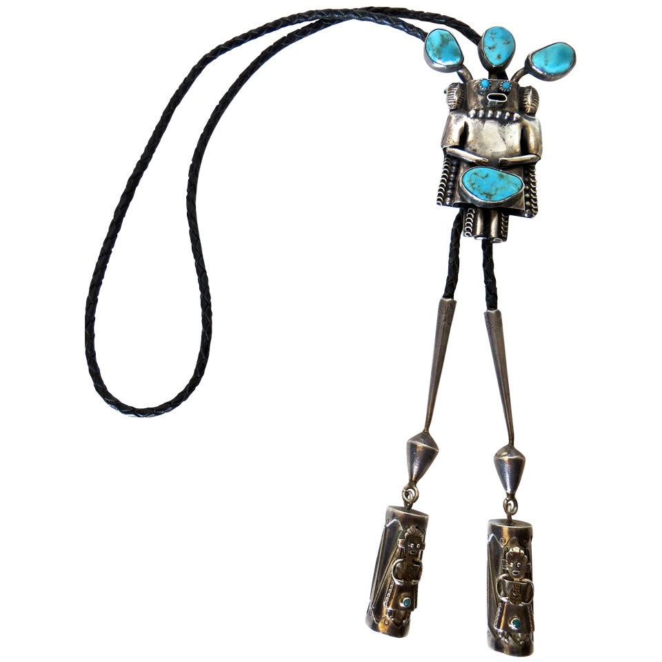 Navajo Indian Turquoise and Silver Bolo Tie, circa 1960s