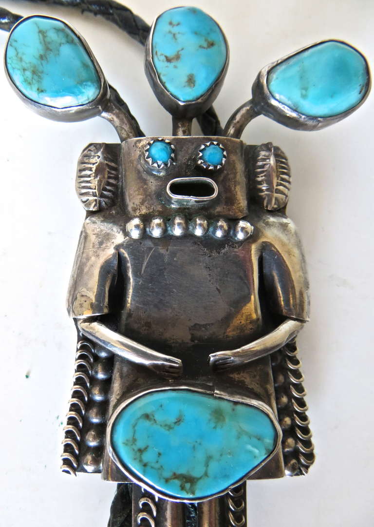 Native American Navajo Indian Turquoise and Silver Bolo Tie, circa 1960s