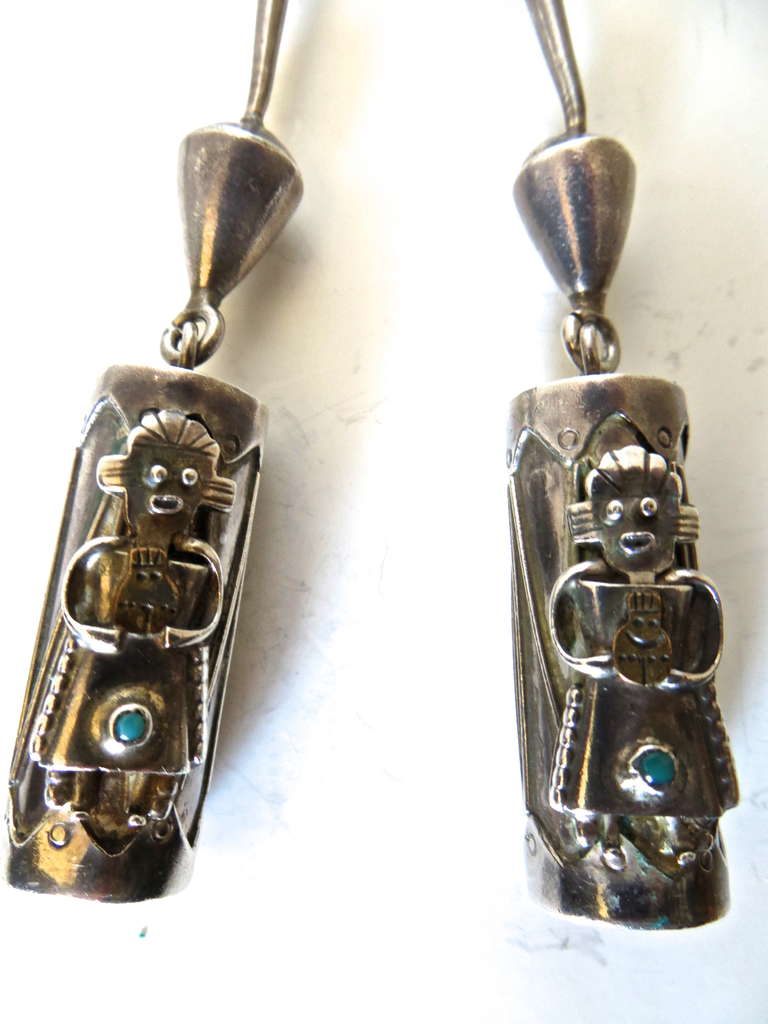 American Navajo Indian Turquoise and Silver Bolo Tie, circa 1960s