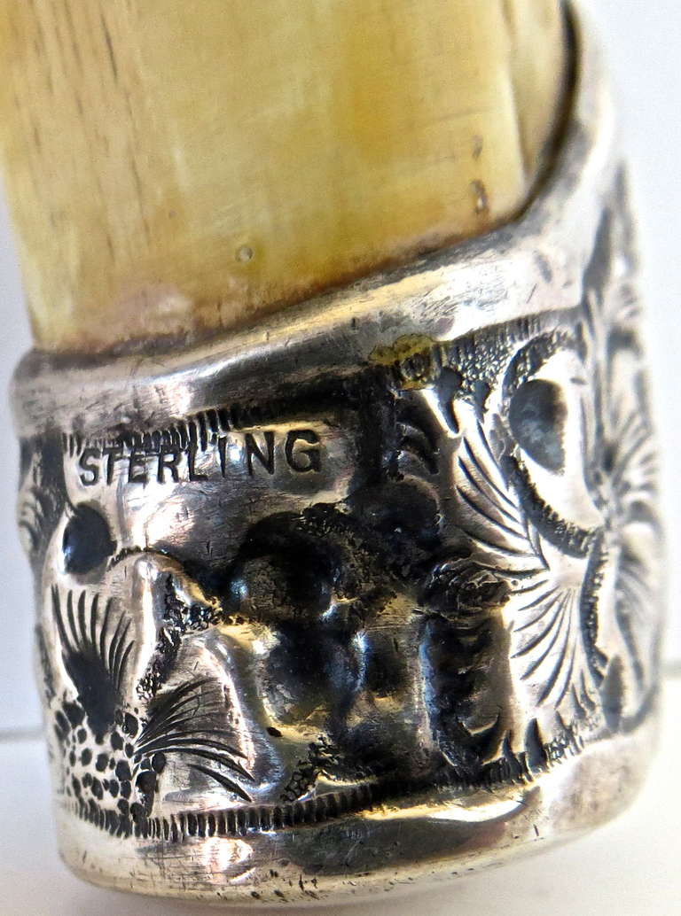 Victorian Sterling & Boar's Tusk Corkscrew Wine Bottle Opener, circa 1880