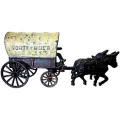 Antique "Pike's Peak" "Forty Nine'r" Cast Iron Mule Drawn Covered Wagon,  circa 1911